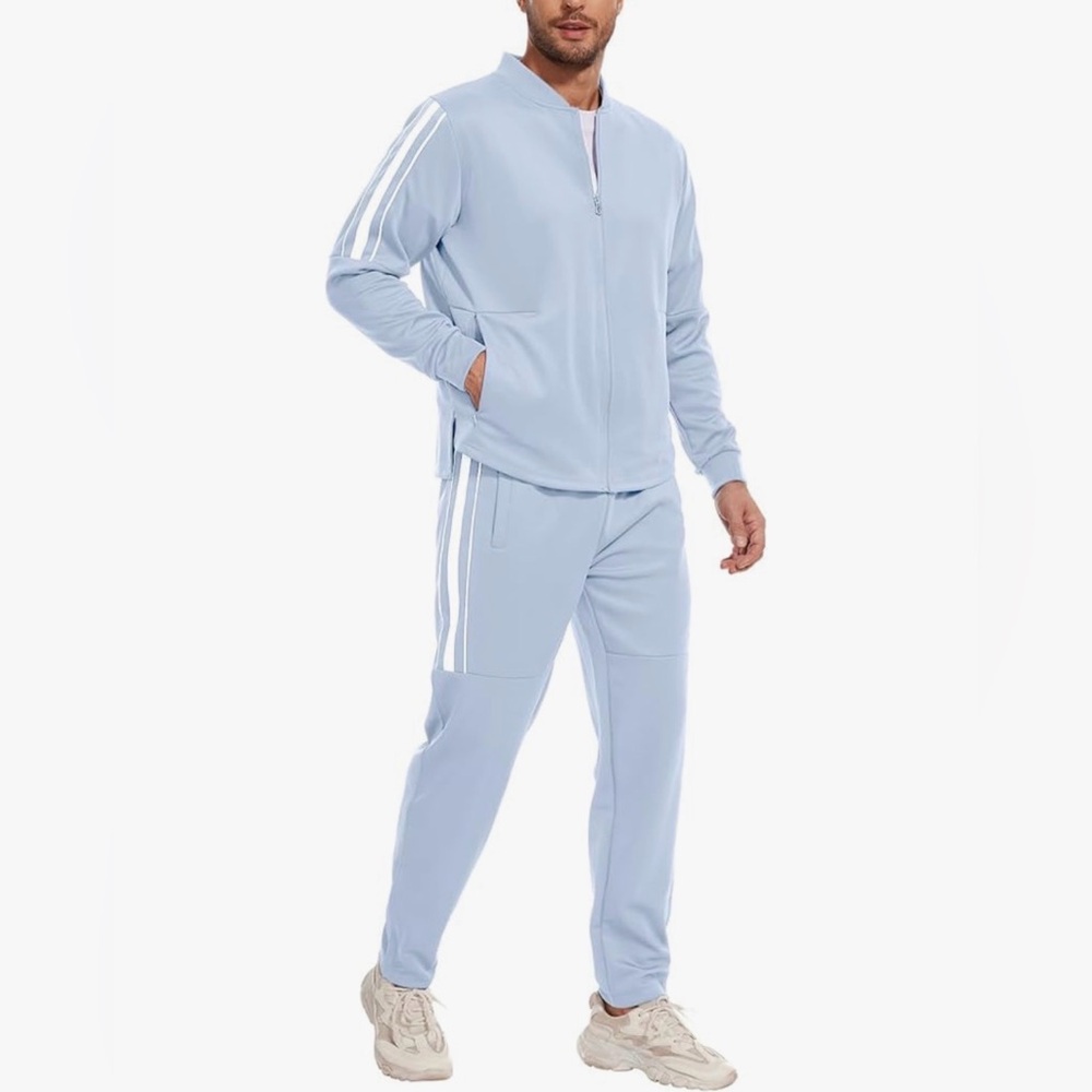 ❤️ Men’s Light Blue Tracksuit with White Stripes